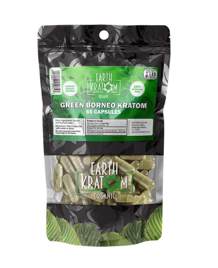 Earth Kratom- Green Borneo Caps 65 ct