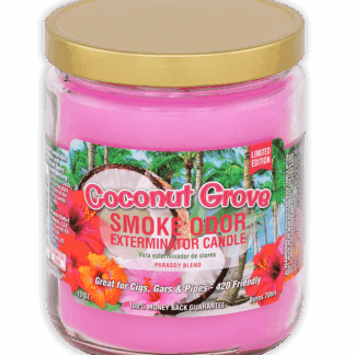 Smoke Odor Exterminator Candle Coconut Grove – sweet tropical coconut enzyme candle for smoke, pet, and household odors.