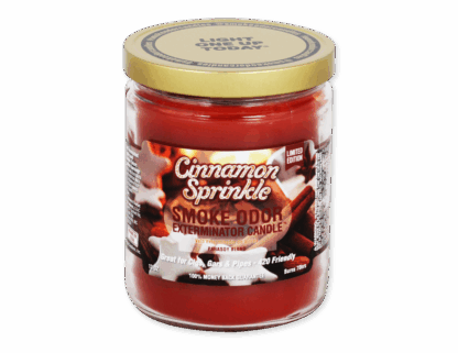 Smoke Odor Exterminator Candle Cinnamon Sprinkle – warm cinnamon enzyme candle for smoke, pet, and household odors.