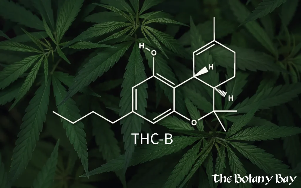 THC-B structure overlayed on hemp leaves